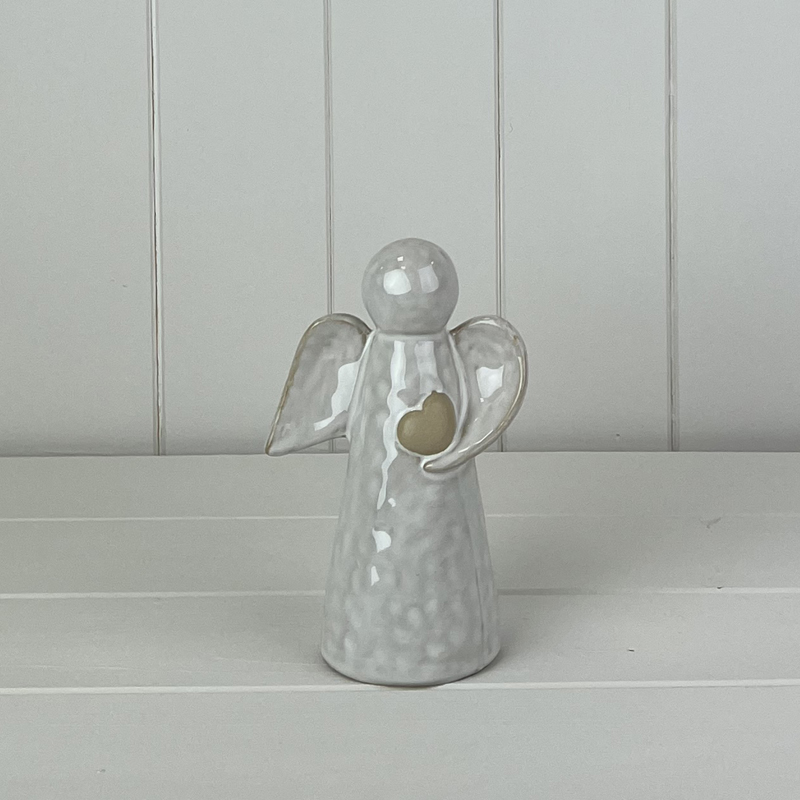 Medium Off White Ceramic Angel Ornament detail page